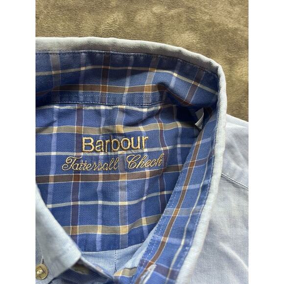 Barbour Button Down Shirt Men's Blue Tattersall Check Short Sleeve Shirt Medium - Picture 3 of 6